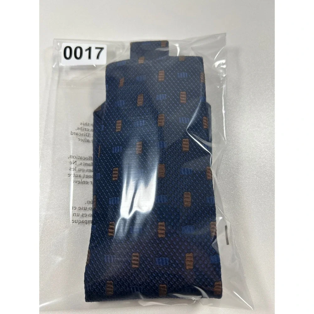 Luciano Barbera Mens Silk Tie Blue Brown Geometric Pattern Made in Italy Navy - Picture 6 of 6